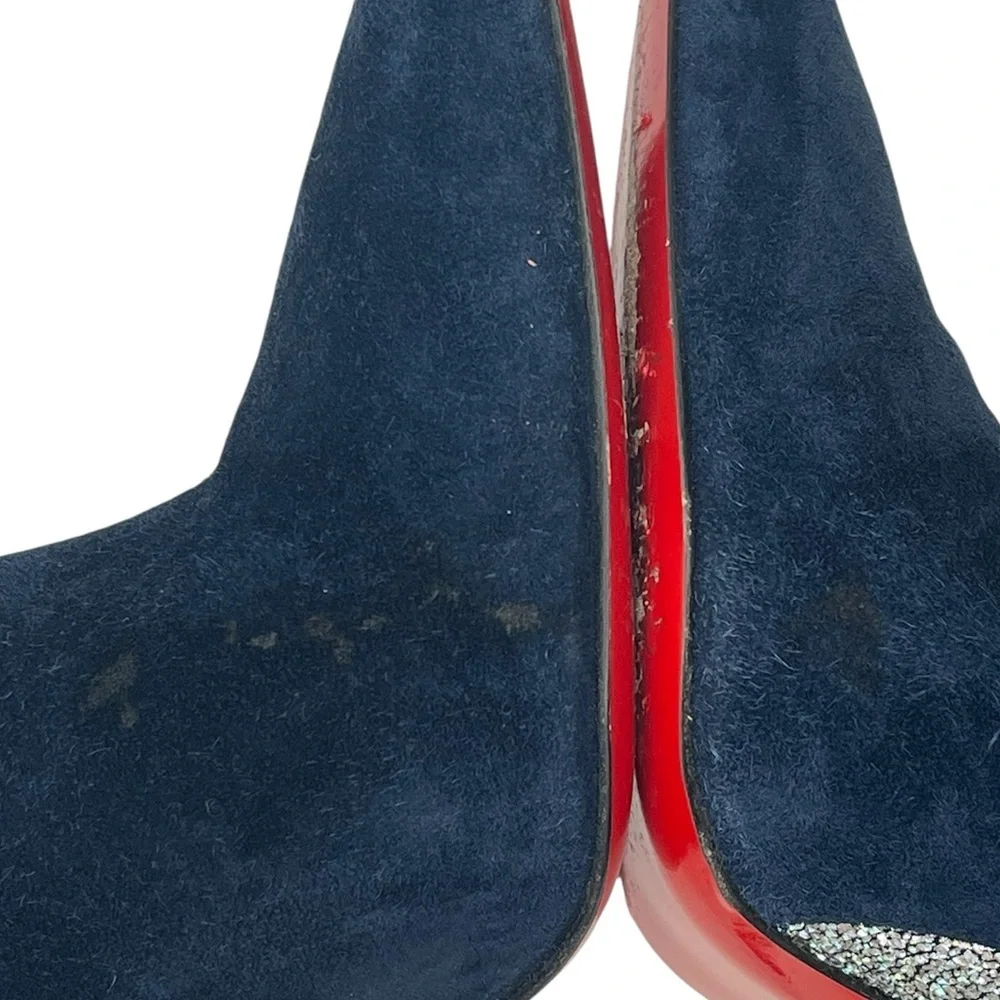 CHRISTIAN LOUBOUTIN Delicotte 100 Ankle Boots Navy Suede/Silver 38.5EU 8.5US